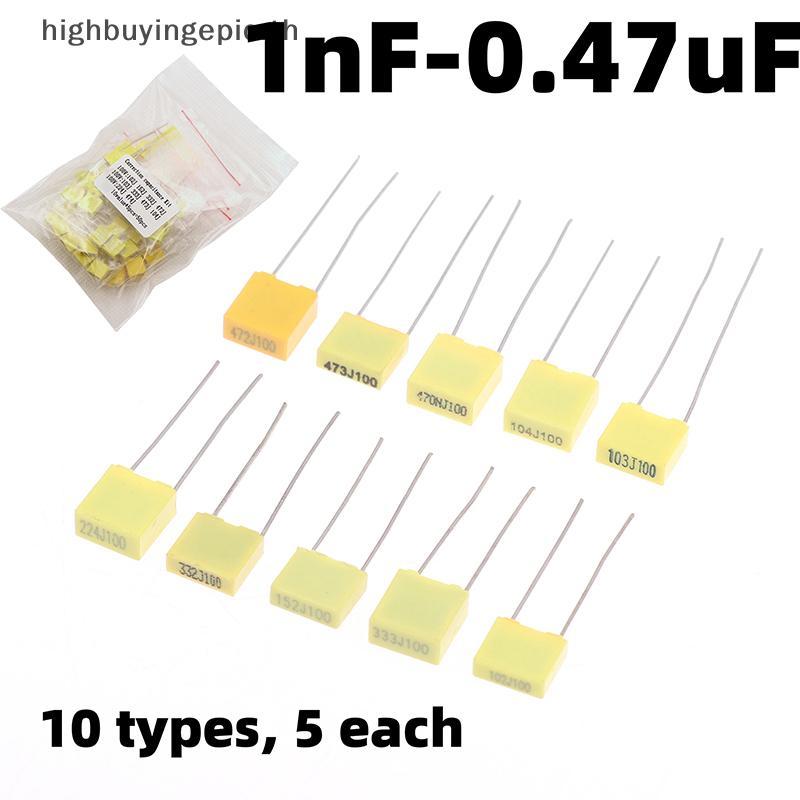 HETH 50PCS 102J 152J 332J 472J 103J 333J 473J 104J 224J 447J 100V Correction Capacitor Kit 1nF-0.47u
