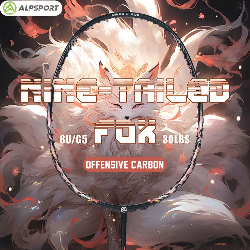 ALPSPORT Badminton Racket AIR-FOX 8U G6 Ultra Light 62g T800 Carbon Fiber Max 30lbs Purple/Black Rac