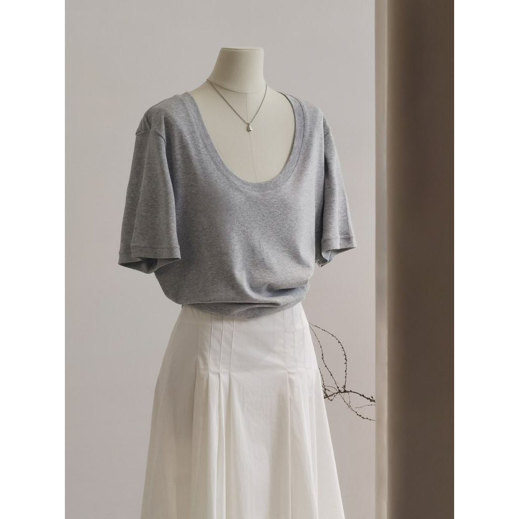 เสื้อยืด Swan คอ Big U ทำจากผ้าฝ้าย สำหรับฤดูใบไม้ผลิ-ร้อน สีเรียบทองทุกลวดลาย แขนสั้น TX13