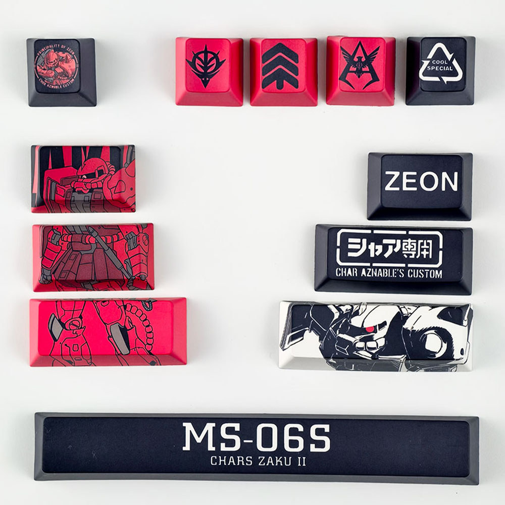 Zaku Keycaps โปรไฟล์เชอร์รี่ 12 ชิ้น PBT Dye Sublimation Mechanical Keycaps Aula Madlion Wooting โทรศัพท์มือถือชุด Gundam อะนิเมะ DIY Creative Cool Keycaps