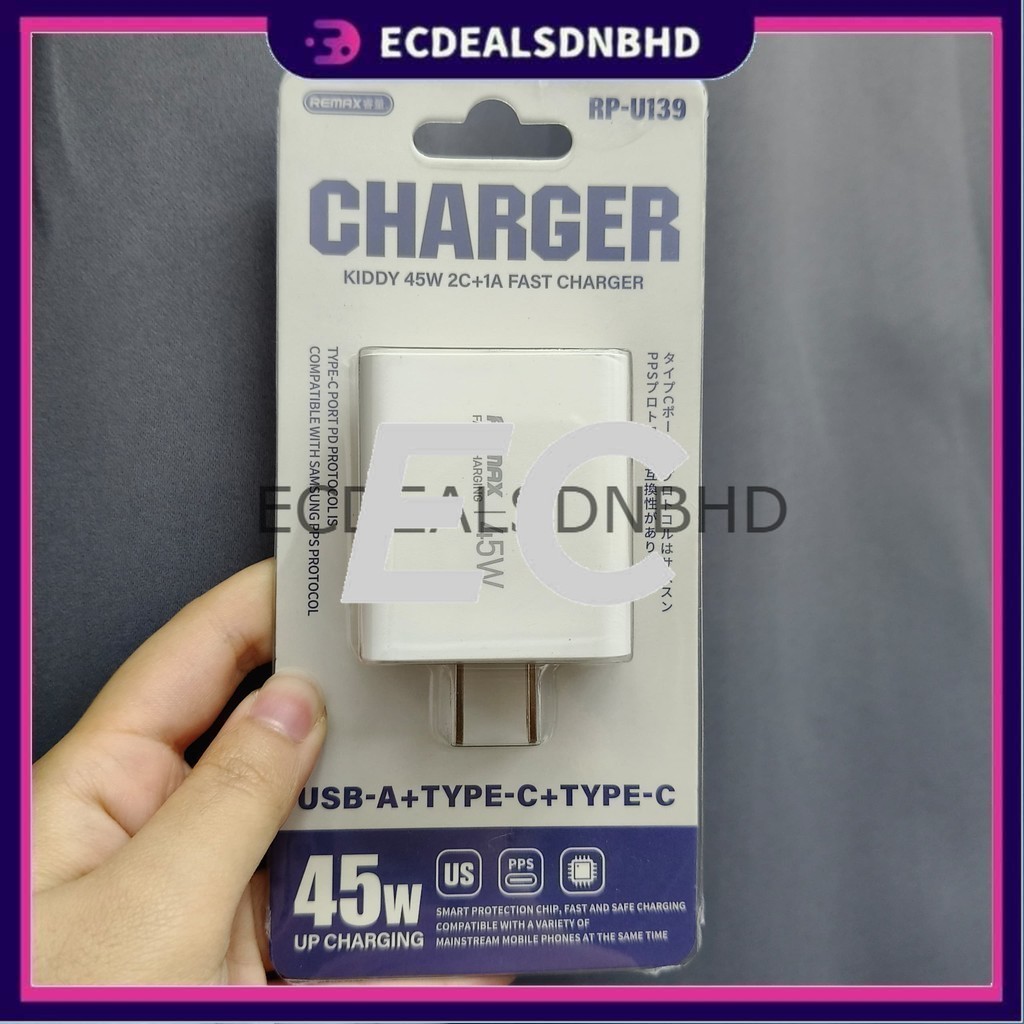 Rmax RP-U319 45W 45W Fast Charging Charger Adapter 45W 2C + 1A USB A/Type C Travel Adapter