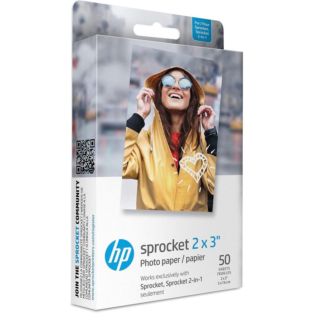 HP Sprocket 2x3 "พรีเมี่ยม Zink Sticky Back Photo Paper (50 แผ่น) เข้ากันได้กับเครื่องพิมพ์ภาพเฟือง 