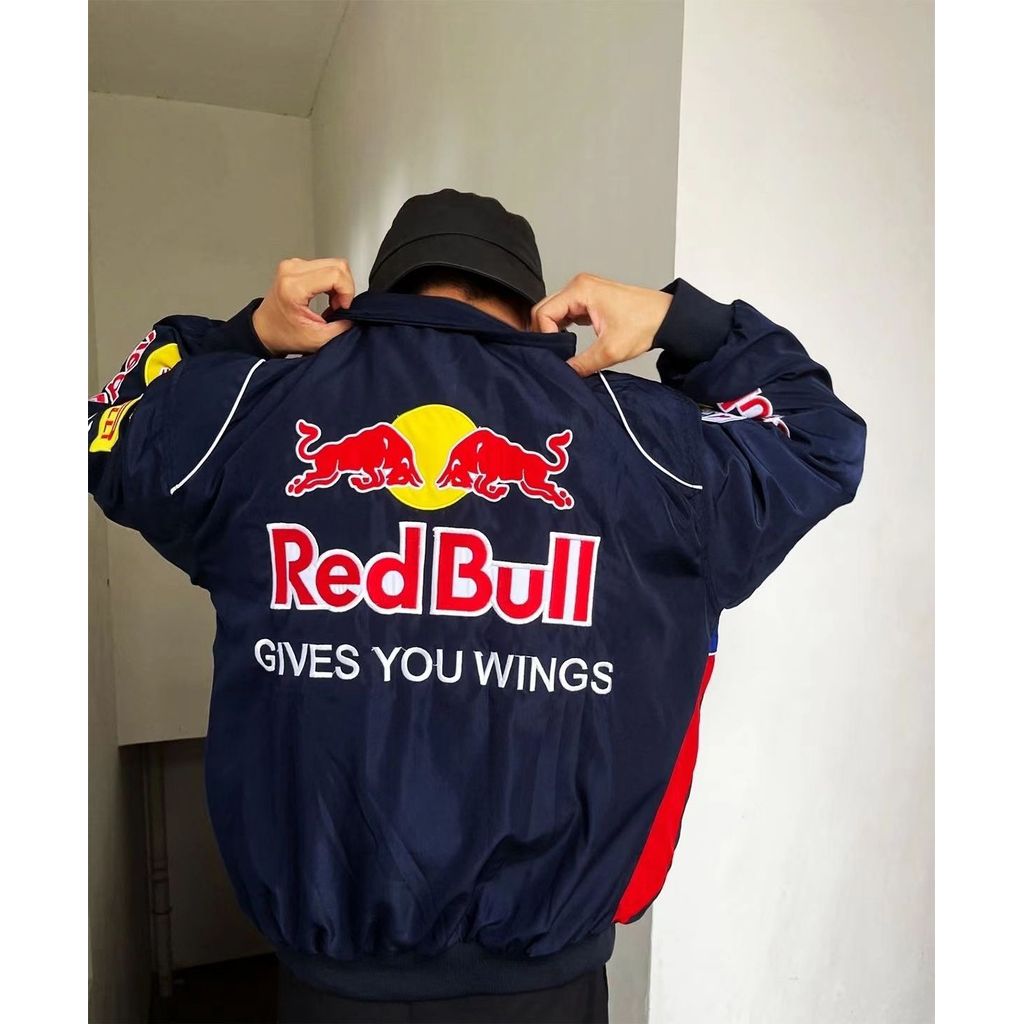 F1 racing suit, RED BULL embroidered baseball jacket, retro racing jersey, wear-resistant warm windp