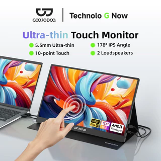 GOOJODOQ 15.6'' Ultra-thin Touch Monitor Stunning 1080P Full HD Display Magnetic Detachable Cover Wide Compatibility