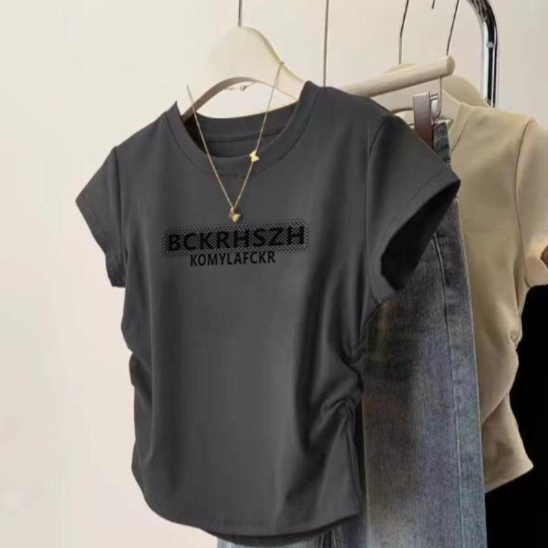 เสื้อคอปก แฟชั่น เทรนด์ ฤดูร้อน ระเบิดล่าสุด แขนสั้น ทรงสลิมฟิต จีบ คอกลม ผู้หญิง
