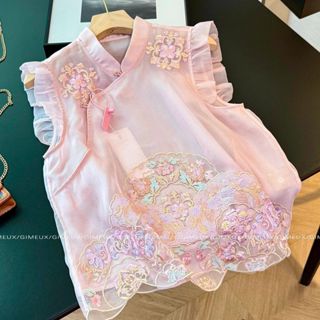 เสื้อผู้หญิงแขนบินสไตล์จีนสำหรับฤดูใบไม้ร่วง 2025 แขนสั้น