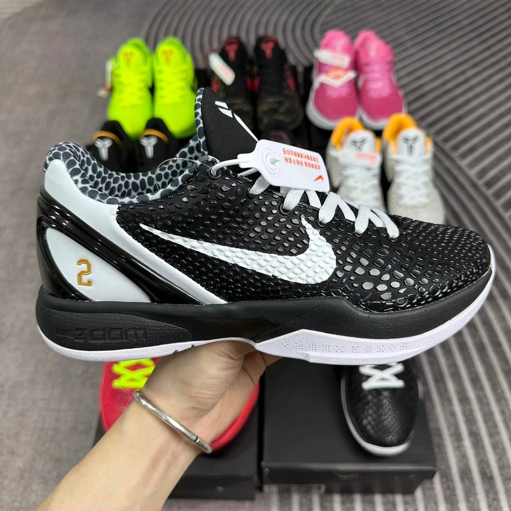 Nike Zoom Kobe 6 Proto รองเท้าบาสเกตบอลจริงคาร์บอนไฟเบอร์ สีดำและขาบร้อยคุณภาพสูง