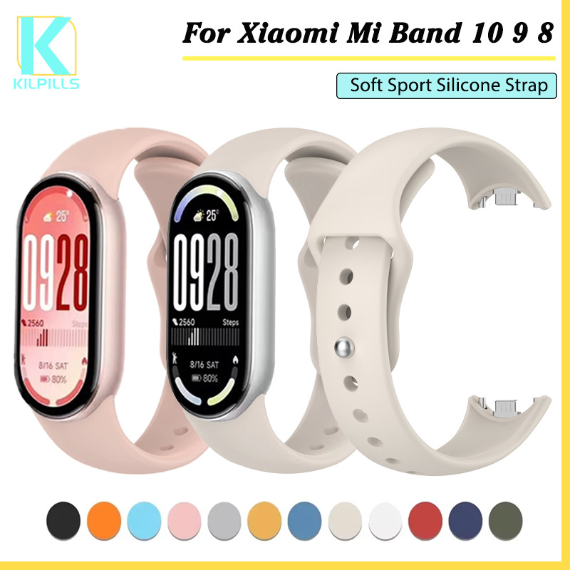 สายซิลิโคนอ่อนกีฬา for Smartwatch Xiaomi Mi Band 10 9 8 NFC สายรัดข้อมือเปลี่ยนสายรัดข้อมือยาง for Miband 10 9 8