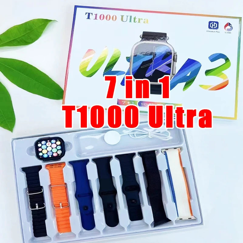 ใหม่ T1000 Ultra Smartwatch ใหม่ 7 สายนาฬิกา Squre หน้าจอ ECG การตรวจสอบ Reloj Inteligente