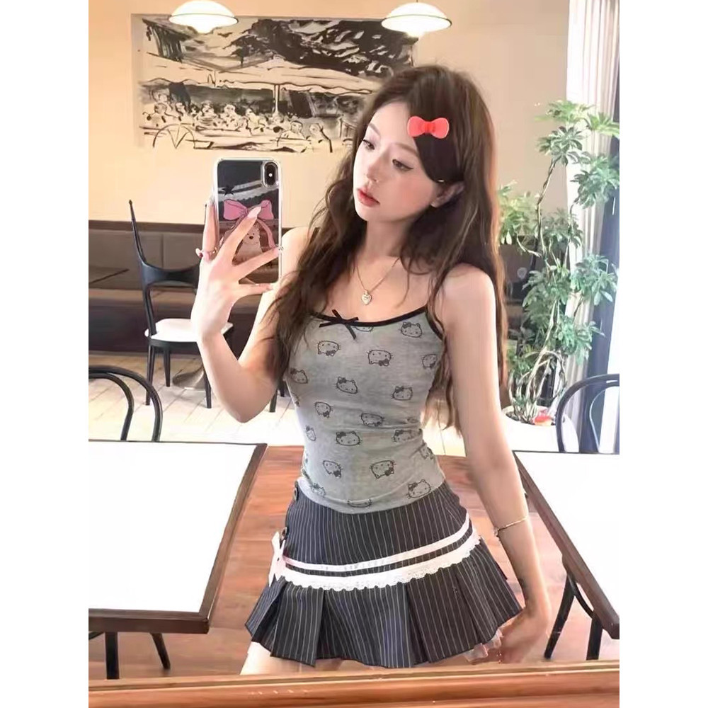 'พร้อมส่ง'🔥 Kitty เสื้อสายเดี่ยว ดีเทลลายแมวน่ารักฟรีไซส์มีฟองน้ำในตัว บางเบา ระบายได้ดี สุดฮิต FY3702 - รูปที่ 7