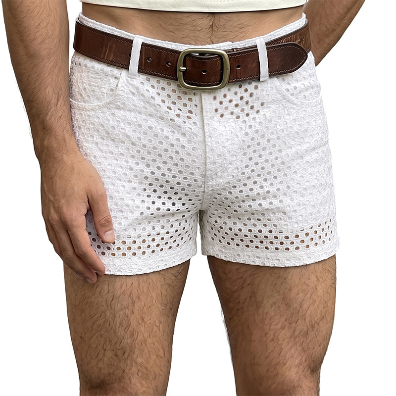 INCERUN กางเกงขาสั้นผู้ชาย Mesh Hollow