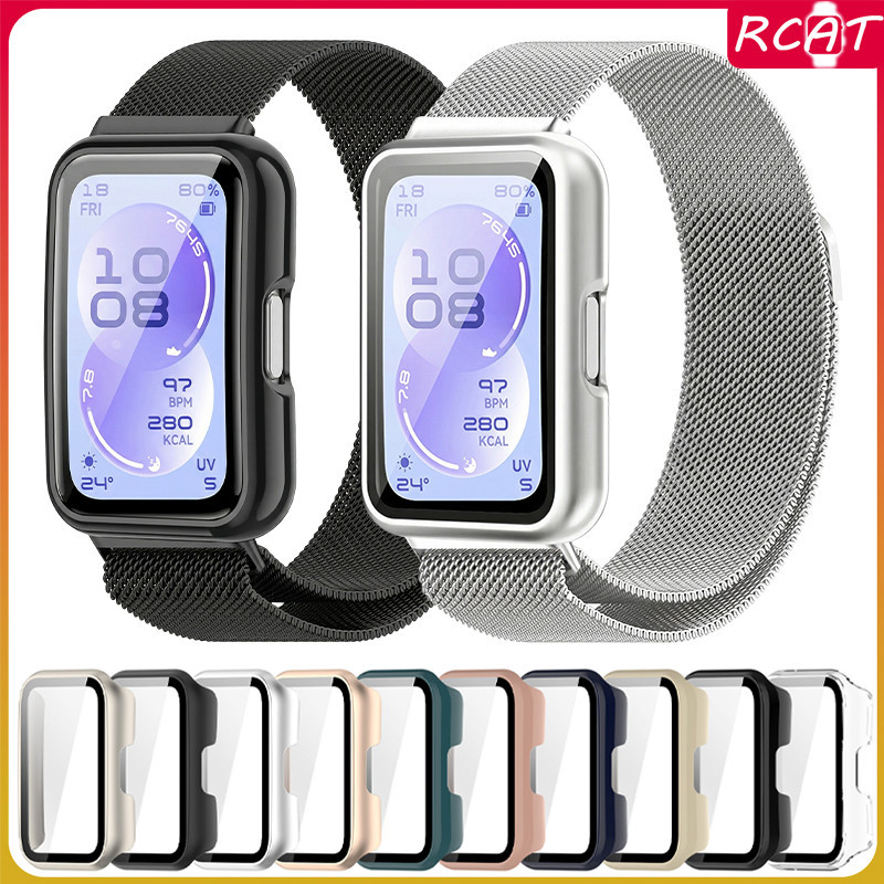  กรณีเพชรสายแม่เหล็กมิลาน for Huawei Band 11/11 Pro 10 9 8 NFC สายรัดข้อมือสแตนเลสสายรัดข้อมือครอบคลุมหน้าจอปกป้องกันชน
