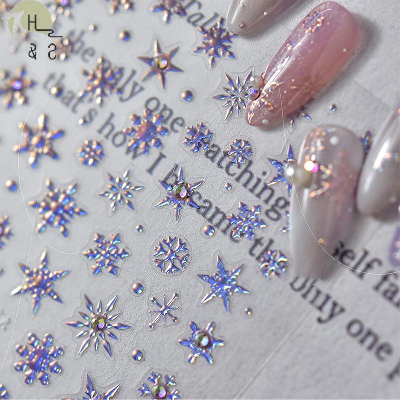[H&S] ฤดูหนาวเกล็ดหิมะ Christmas Nail Art Stier 5D Rhinestone เงานูนบรรเทากาวเล็บ Charm ตกแต่งเล็บ S