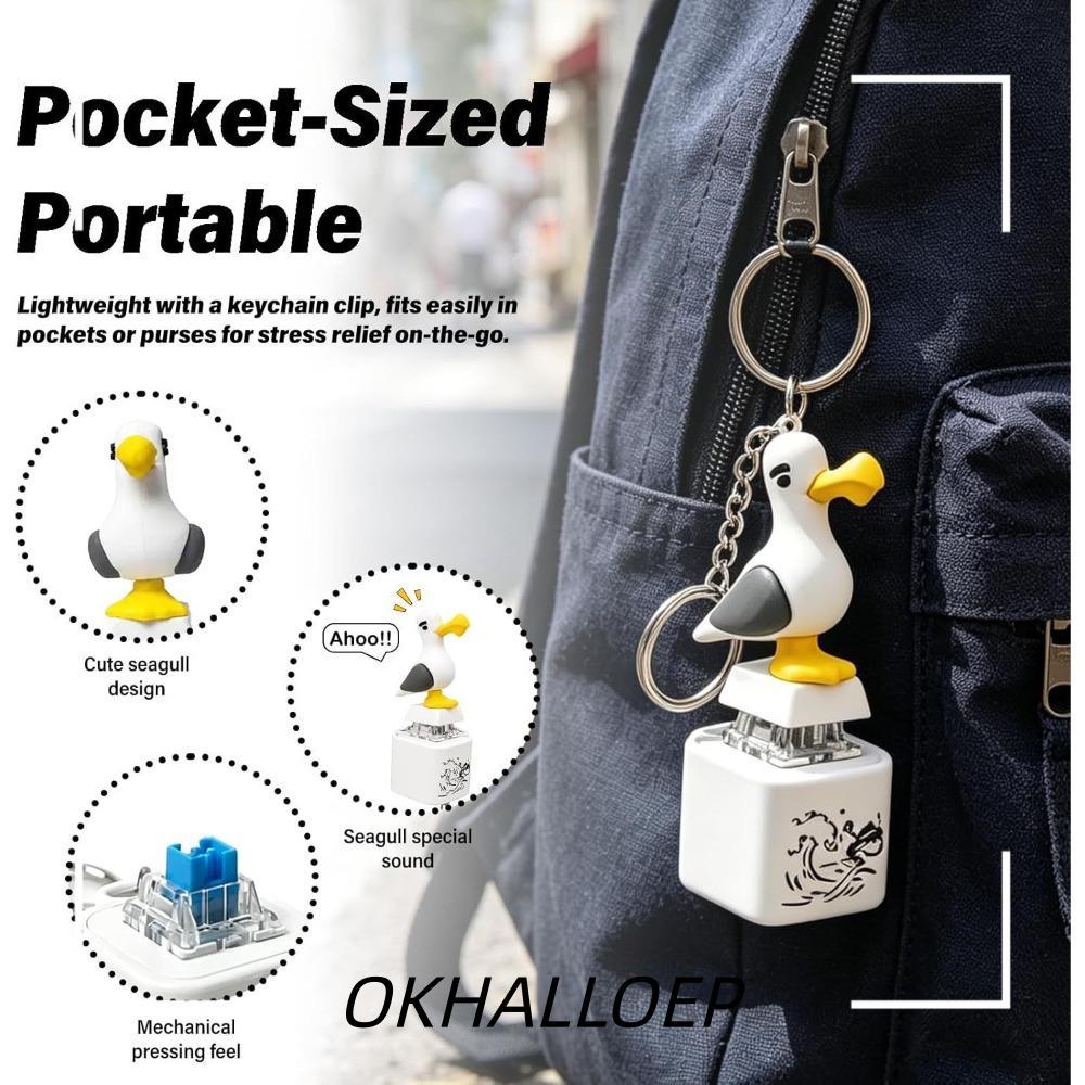 IOKHALLO Seagull พวงกุญแจปุ่ม, เสียงจริง Type-C ชาร์จปุ่มเสียงพวงกุญแจ, บรรเทาความเครียดปุ่มไฟ LED แบตเตอรี่ Clicker Sensory ของเล่นสําหรับผู้ใหญ่เด็ก