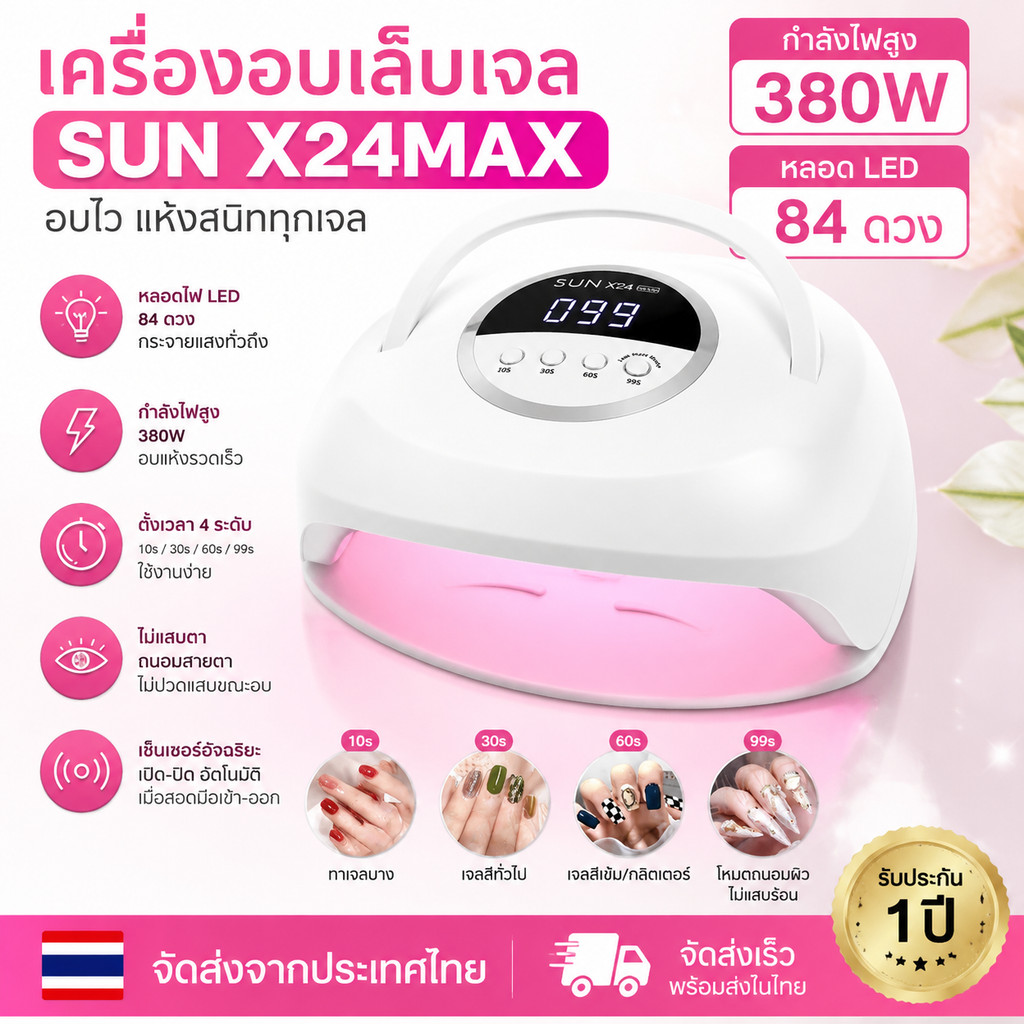 เครื่องอบเล็บไฟฟ้า ไฟ84ดวง เครื่องอบเล็บเจล เซ็นเซอร์จับการเคลื่อนไหว ปรับได้4ระดับ ที่อบเล็บไฟฟ้า 380W โคมไฟอบเล็บยูวี