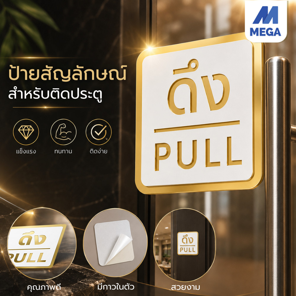 ป้ายติดประตู เลื่อน/ดึง วัสดุอะครีลิค มีผลสามมิติ กาวสองหน้าด้านหลัง ป้ายผลัก ป้ายดึง สำหรับติดแจ้งไว้ที่กริ่งหน้าบ้าน