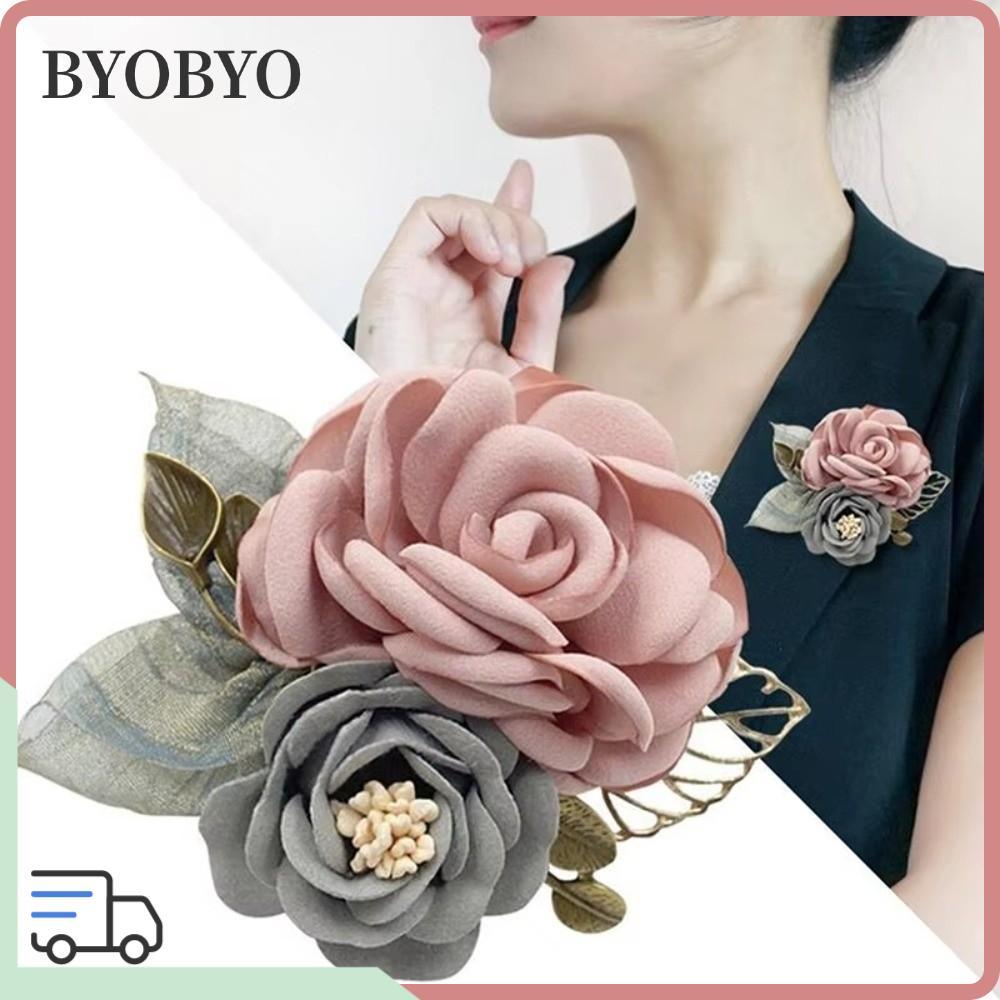 BYOBYO บายโย เข็มกลัดดอกกุหลาบ,เข็มกลัดดอกไม้ผ้าขนาดใหญ่ที่ทําด้วยมือ,หรูหราหรูหราหน้าอกแบบใช้คู่ดอกไม้ผู้หญิงอุปกรณ์เสื้อผ้