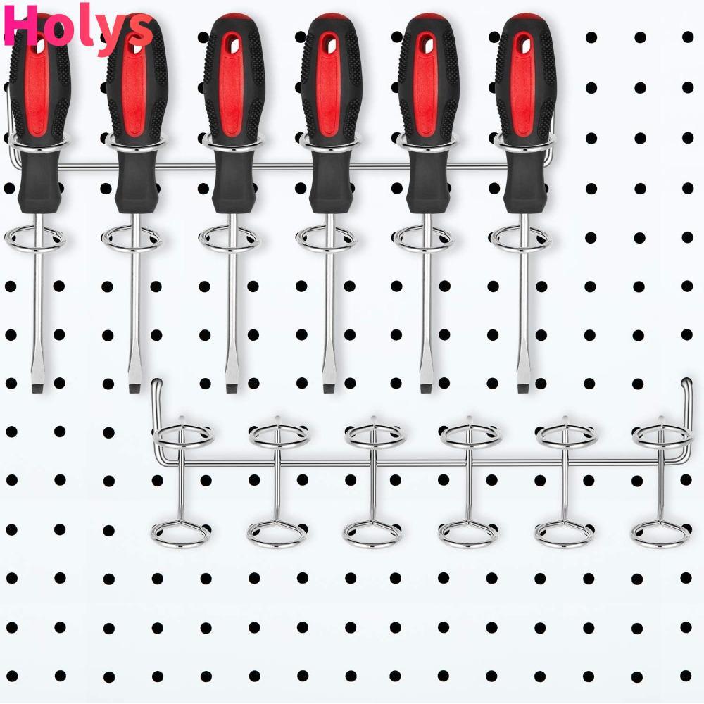 ตะขอแขวนหกแหวน HOLYS ตะขอ Pegboard เหล็กรีดเย็นสีเงิน อุปกรณ์เสริม Pegboard