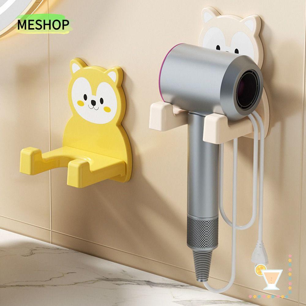 MESHOPTH ชั้นเก็บเครื่องเป่าผม, ขาตั้งเครื่องหนีบผมแบบใช้ซ้ําได้ที่ทนทาน, ชั้นวางประหยัดพื้นที่แบบการ์ตูน Punch-Free ที่วางเครื่องมือผมติดผนังห้องน