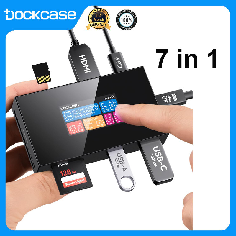 DOCKCASE สมาร์ท 7-in-1 USB C Hub & M.2 NVMe SSD Enclosure 10Gbps USB3.2 Gen2 USB-A/C 4K HDMI 2.1 PD 