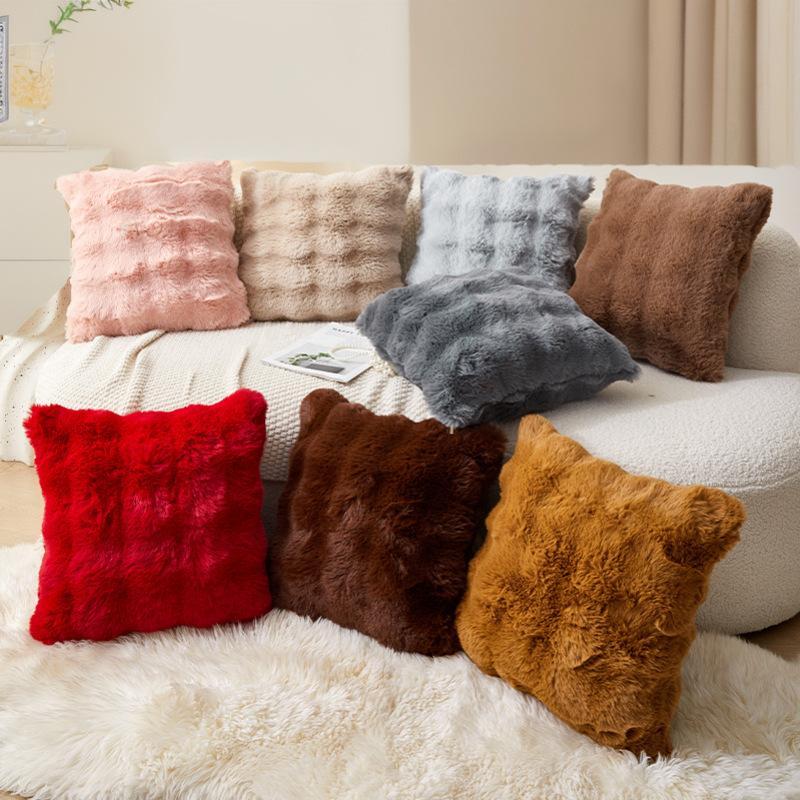 4040 ซม.3D Ruffled Faux Furโยนหมอน, Solid Fluffy Wave Plush Square Cushion Cases หลายสีสําหรับโซฟาห้องนอน Cozy Cottage Home Decor