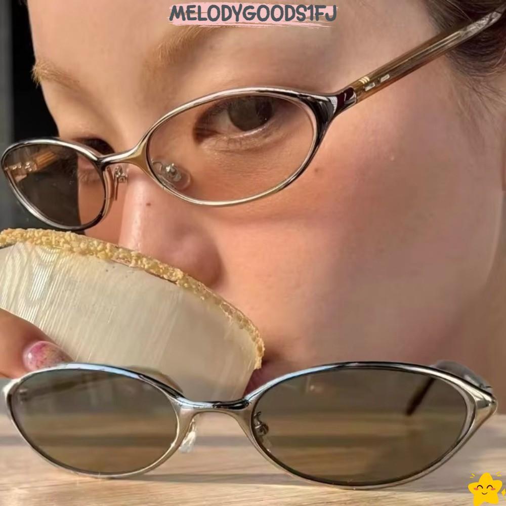 MELODYGOODS1FJ Y2K แว่นสายตา, แว่นกันแดดป้องกันแสงแดด Steampunk สไตล์เกาหลี, แฟชั่นรูปไข่หวานเย็นกรอบโลหะ Shades แว่นตาท่องเที่ยว