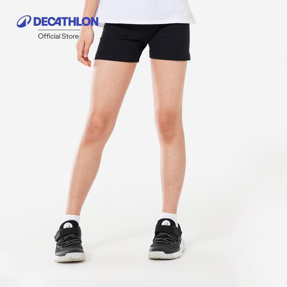 Decathlon Girls' Sport Shorts Black - Cotton Shorts กางเกงขาสั้นผ้าฝ้ายเด็กผู้หญิงใส่ทำกิจกรรมได้ทุกประเภท - Black