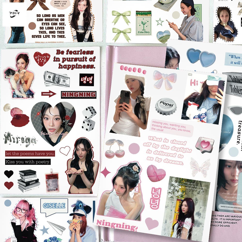 สติ๊กเกอร์ Aespa Kpop 8 ชิ้น - กลุ่มสาวเกาหลีภาพตัดปะ DIY สติ๊กเกอร์กันน้ําสําหรับคู่มือ