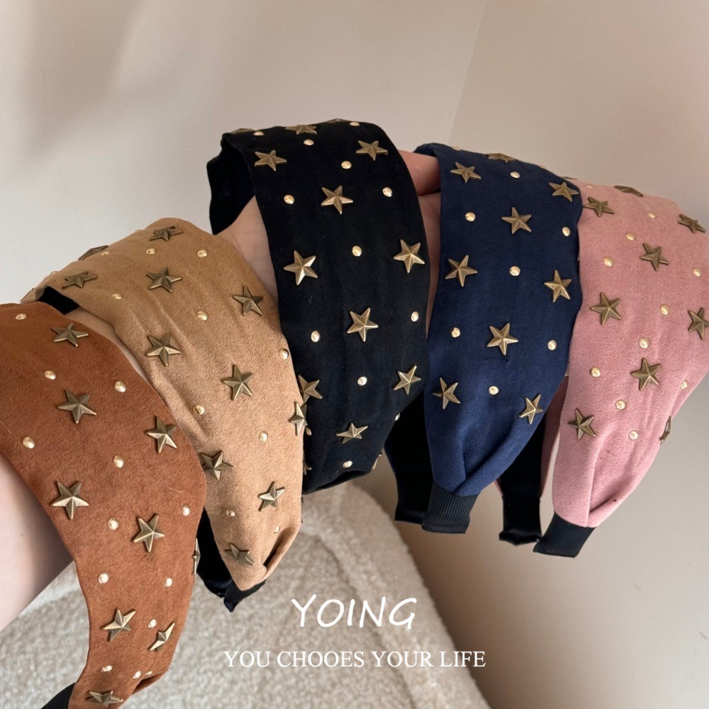 Yoing/เกาหลีรุ่น High-End Design Niche ผ้าเรียบง่าย Star รุ่นกว้างแถบคาดศีรษะอุปกรณ์เสริมผมผู้หญิง