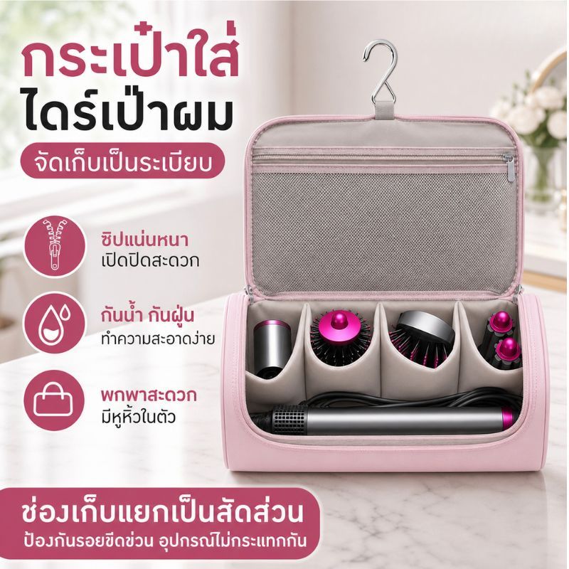 กระเป๋าใส่ไดร์เป่าผม กระเป๋าเก็บอุปกรณ์จัดแต่งผม กันน้ำ มีตะขอแขวนผนัง คุณภาพ พกพาง่าย เหมาะใช้ในบ้านและเดินทาง