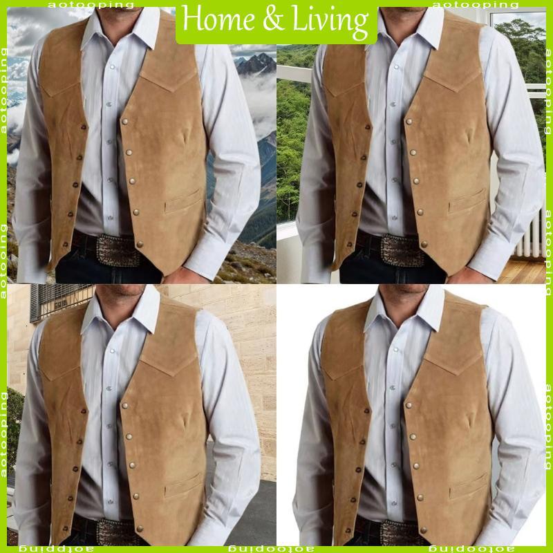 Men's Suedes Vest Cowboy Style Western Waistcoat Casual Slim Fit Suit Vest