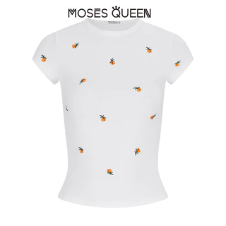 MOSESQUEEN ความเมตตาควีน เสื้อยืดแขนสั้นคอกลมสําหรับผู้หญิงในฤดูร้อนพิมพ์ลายสีขาวเสื้อตัวสั้นน่ารักเข้ารูป #63879