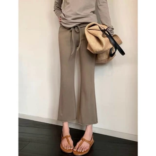 ❤ 🧵 🇰🇷 W10337 กางเกงขายาวผ้ายืดทรงขากว้างปลายบาน เอวยางยืดผูกเชือก ผ้ายืดนิ่ม แฟชั่นเกาหลี TAG WG.WE 🧡