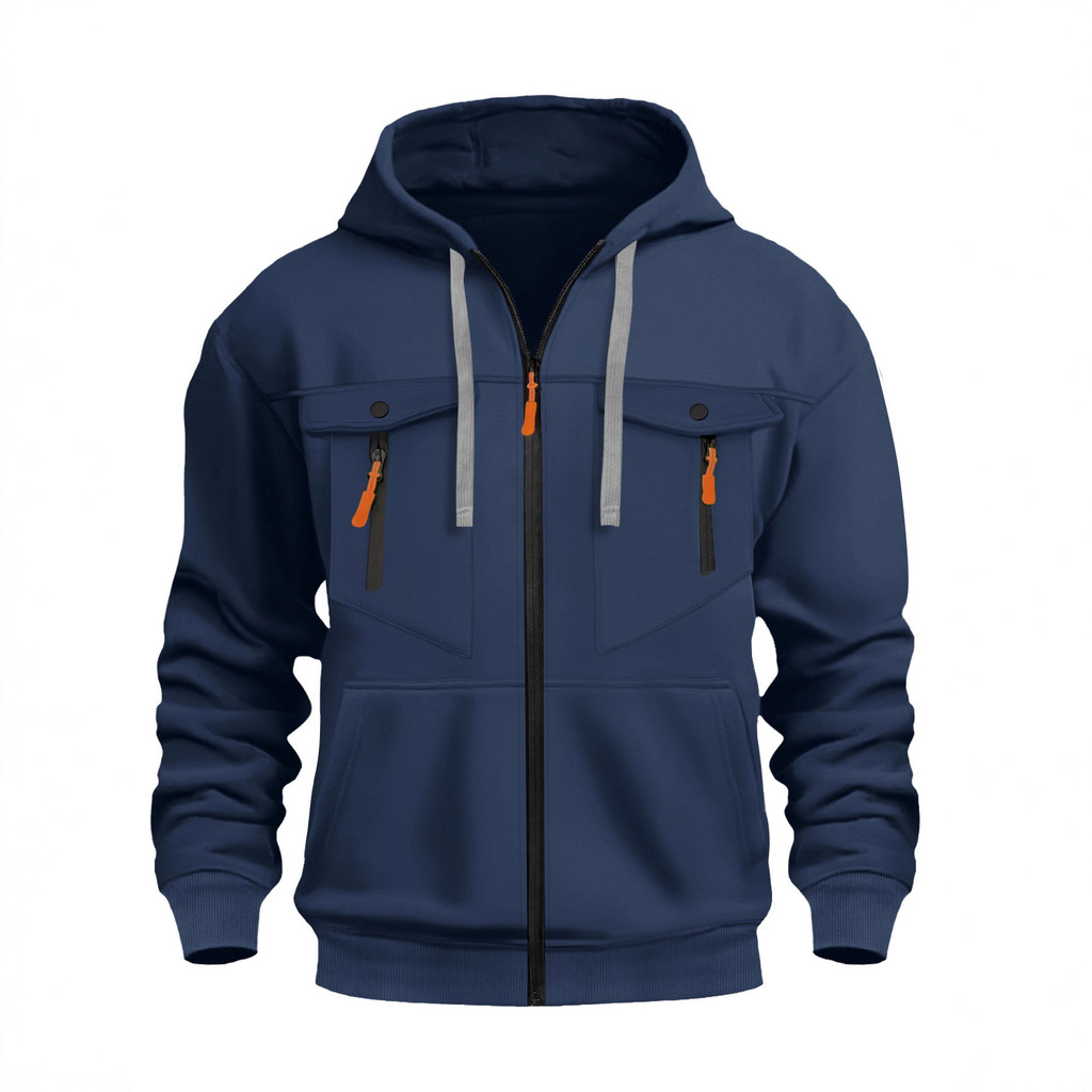 Cross-Border ขนาดใหญ่ Workwear สไตล์เสื้อกันหนาว Amazon สถานีอิสระ Casual อินเทรนด์ซิปเสื้อสเวตเตอร์ถักผู้ชาย Hoodie