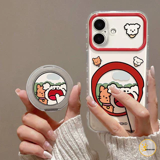 เคสไอโฟน14 ใช้ได้กับ iPhone 15 XS MAX 11 14 AIR 16 Plus 17 12 Pro Max 13 15 XR 16 14 เคสกรอบแดงลายแมวสุนัขคู่ขาตั้ง