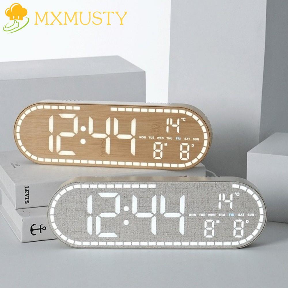 MXMUSTY นาฬิกาแขวนดิจิตอล,ออกแบบมินิมอลน้ําหนักเบาก่อสร้างอุณหภูมินาฬิกาแสดงวันที่อุณหภูมิสไตล์นอร์ดิกแขวนเมานาฬิกาปลุกห้องเรียนตกแต่