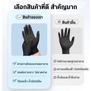 ถุงมือสีดำผสมไนไตรไวนิล ไม่มีแป้ง หนา5กรัม เกรดอาหาร ปราศจากลาเท็กซ์ ทนน้ำมันเคมี ใช้งานได้หลายอย่าง 100ชิ้นต่อกล่อง จัด