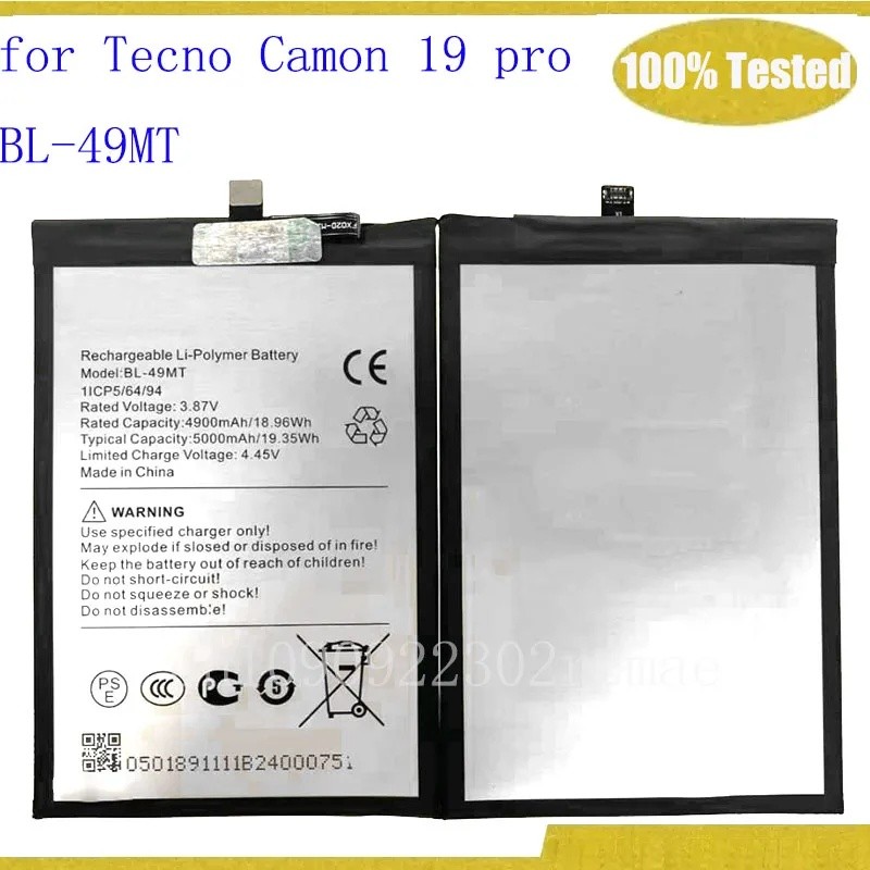 แบตเตอรี่สําหรับ Tecno Camon 19 pro bl-49mt BL 49MT แบตเตอรี่เครื่องมือฟรี