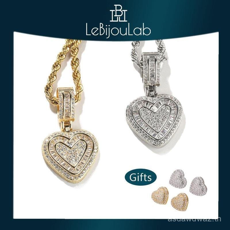 [LeBijouLab]2025วันหยุด|Golden&SilverIced-OutBlingBlingHeartสร้อยคอw/20นิ้ว24นิ้วStainlessSteelRopeC
