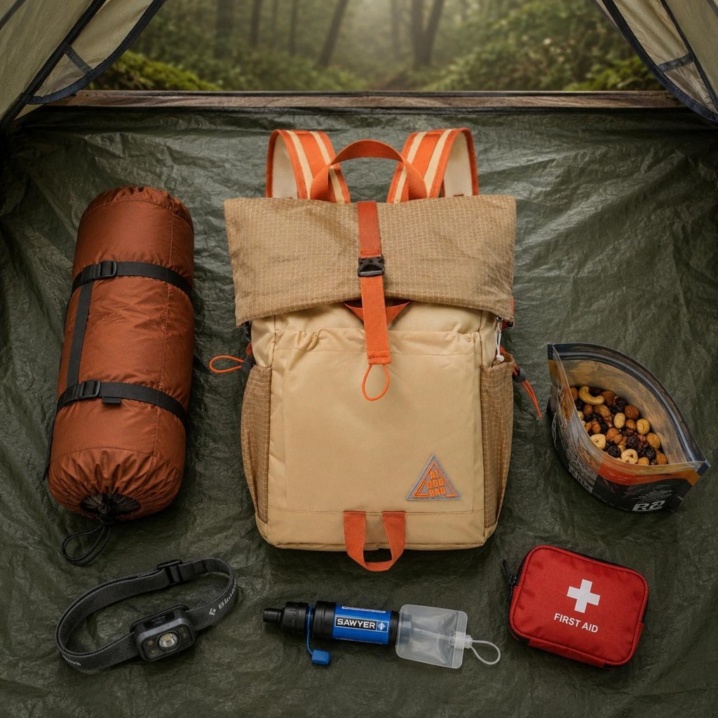 Flap Top Backpack Two-Tone Outdoor Backpack Hiking Daypack Large Capacity Hiking Rucksack Adjustable