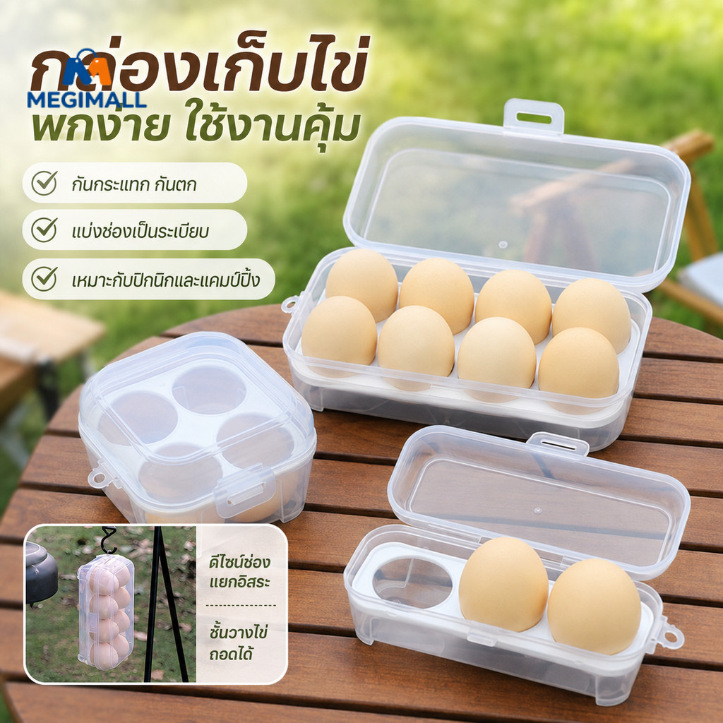 กล่องเก็บไข่อเนกประสงค์ กล่องใส่ไข่กันแตก แบบใส กล่องใสไข่ไก่ น้ำหนักเบา ขนาด 3-8 ฟอง กันกดทับ