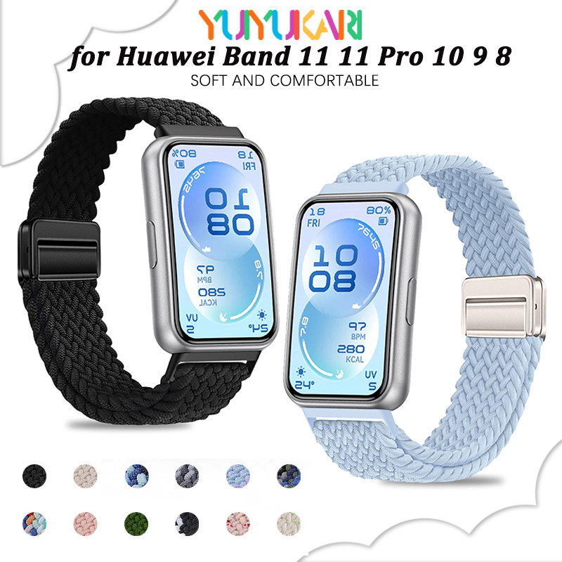 สายรัดไนล่อน Scrunchie ถักสำหรับ for Huawei Band 11/11 Pro / 10 9 8 NFC กีฬา อุปกรณ์เสริมสายรัดยืดหยุ่นแม่เหล็ก