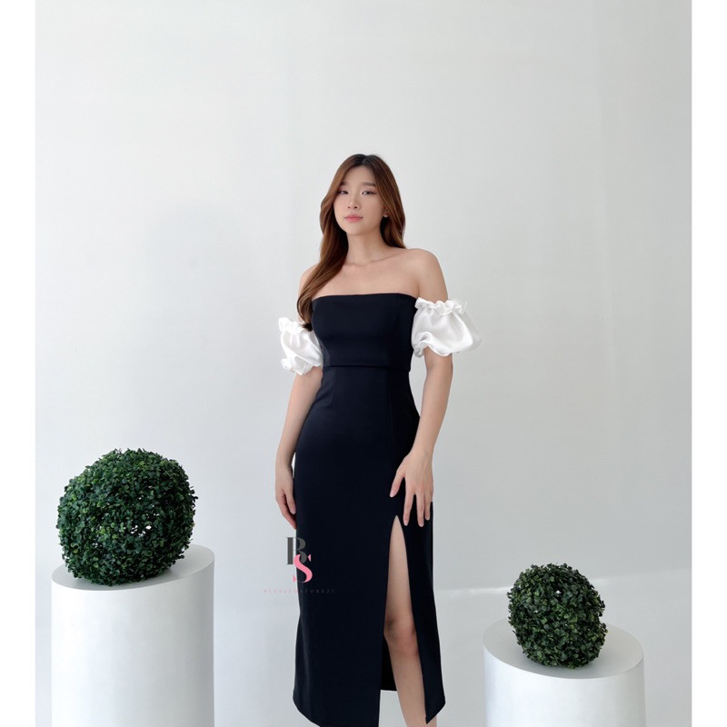 [สีพาสเทล JUMBO SIZE] D0751 JIHYUN สไตล์เกาหลี SABRINA VINTAGE MIDI DRESS PARTY BODYCON DINNER INVIT
