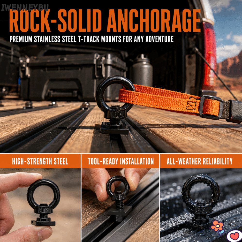 IWENNYBU 4 ชิ้น T Slot Bolt, สีดํา, Silver M8 Tie Down Anchor, Strong Hold Power สแตนเลส Track Mount