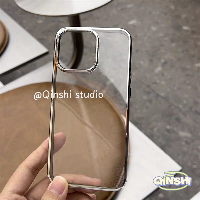 เคสไอโฟน 17 pro max ใช้ได้กับ IPhone 15 12 17 Pro 14 11 16 13 Pro Max air X XR XS Max 15 8 16 Plus เคสขอบชุบเงินใสโปร่ง