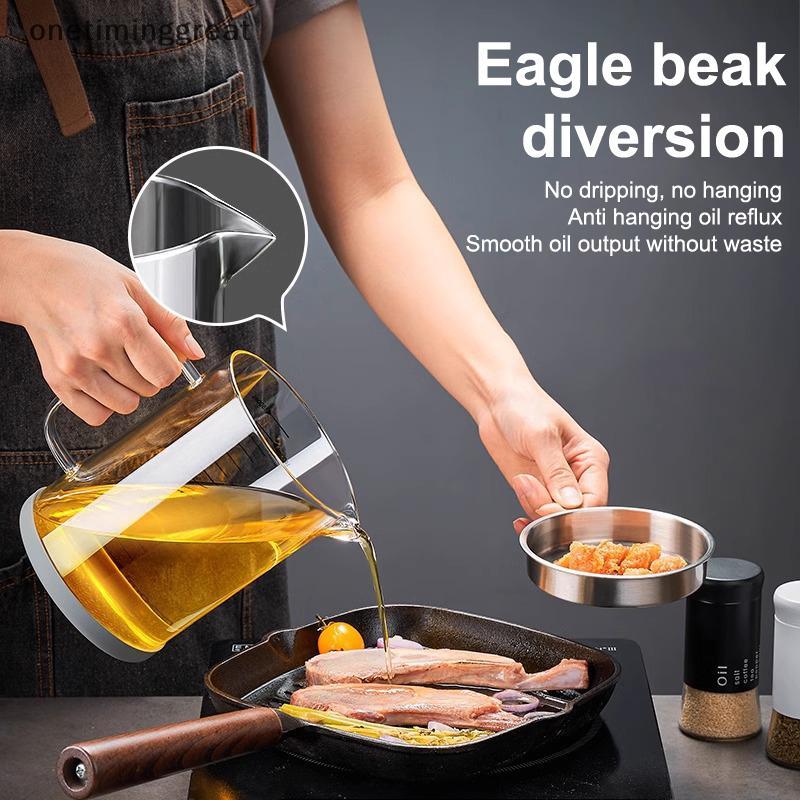 Onetiminggreat ขวดน้ํามันแก้วพร้อมฝาปิดและตัวกรอง 1L/1.5L - ความจุขนาดใหญ่ แก้ว Borosilicate ทนทาน ท