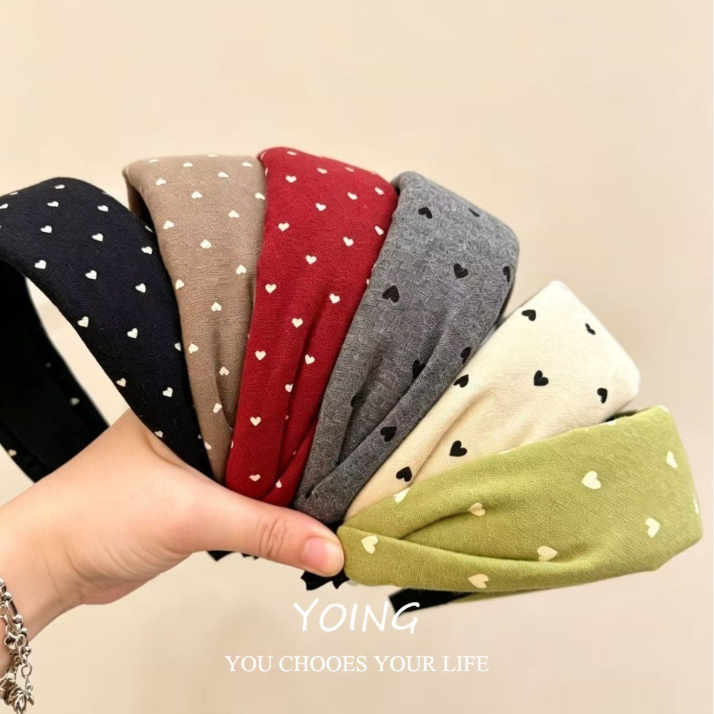 Yoing/เกาหลี Retro White Love Polka Dot ที่คาดผมปีกกว้าง Headwear