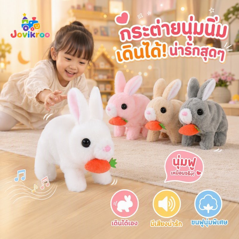 ไฟฟ้าเดินกระต่ายของเล่นตุ๊กตาเสียงหูกระดิกนุ่มแบตเตอรี่ดําเนินการเด็กของขวัญน่ารัก