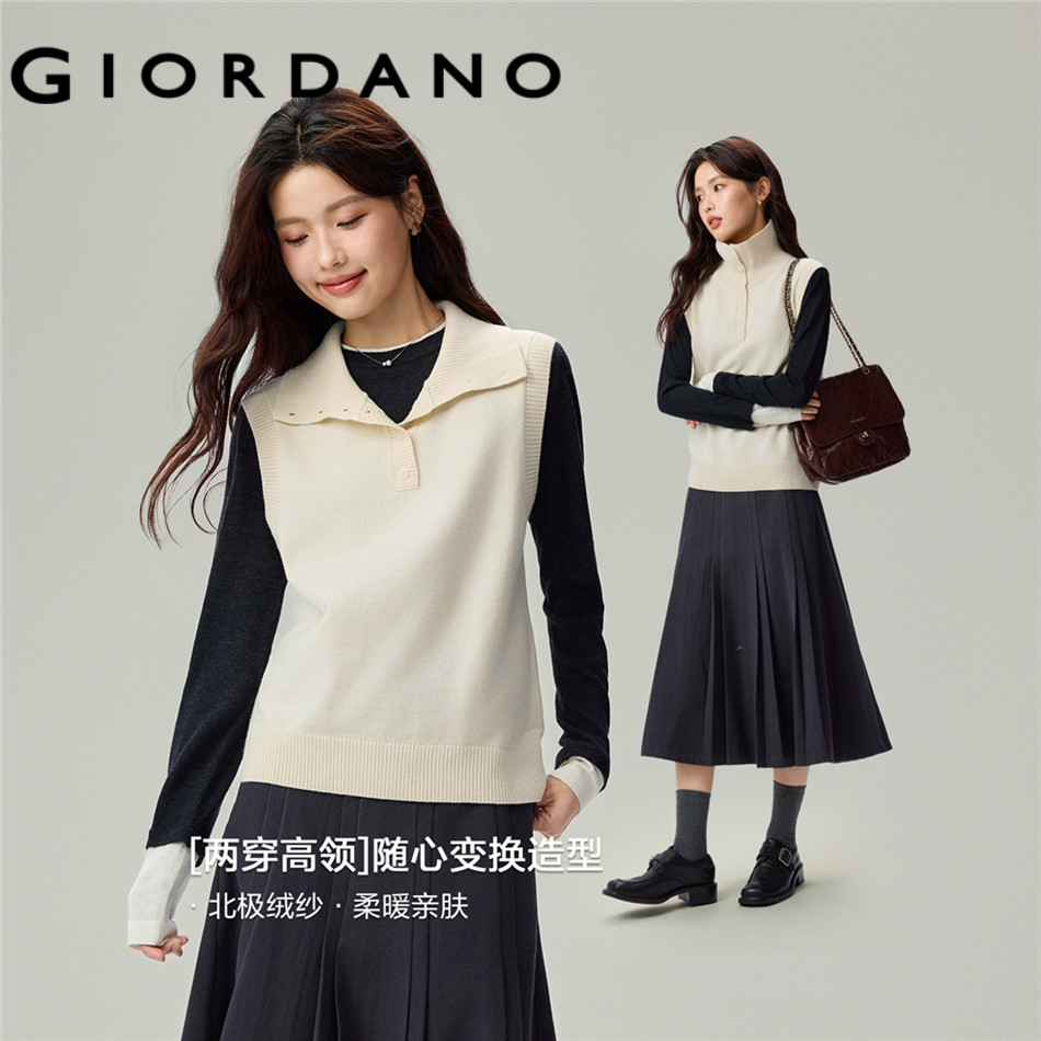 GIORDANO WOMEN Turtleneck half button placket knit vest 13356658