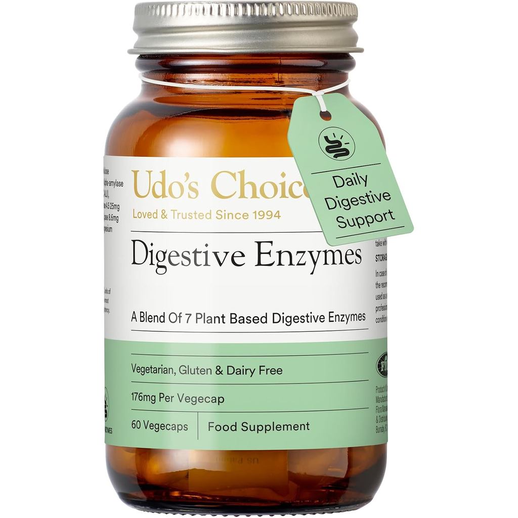 อาหารเอนไซม์ย่อยอาหาร – UDOs Choice Enzyme Blend – เอนไซม์จากพืช 7 ชนิดสําหรับโปรตีน, คาร์โบและไขมัน